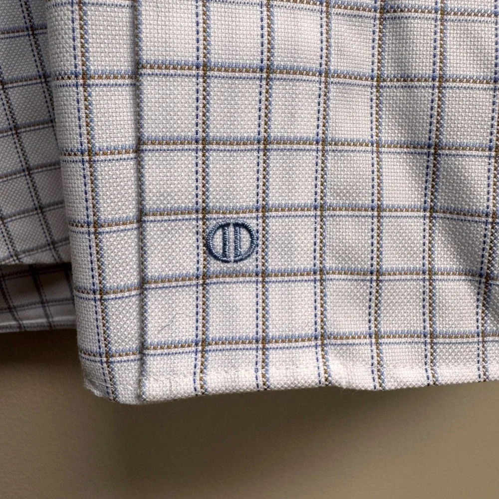 NWT David Donahue Mens Textured Lux Thick Dune Check Cotton Dress Shirt 18 34/35 - Picture 6 of 12